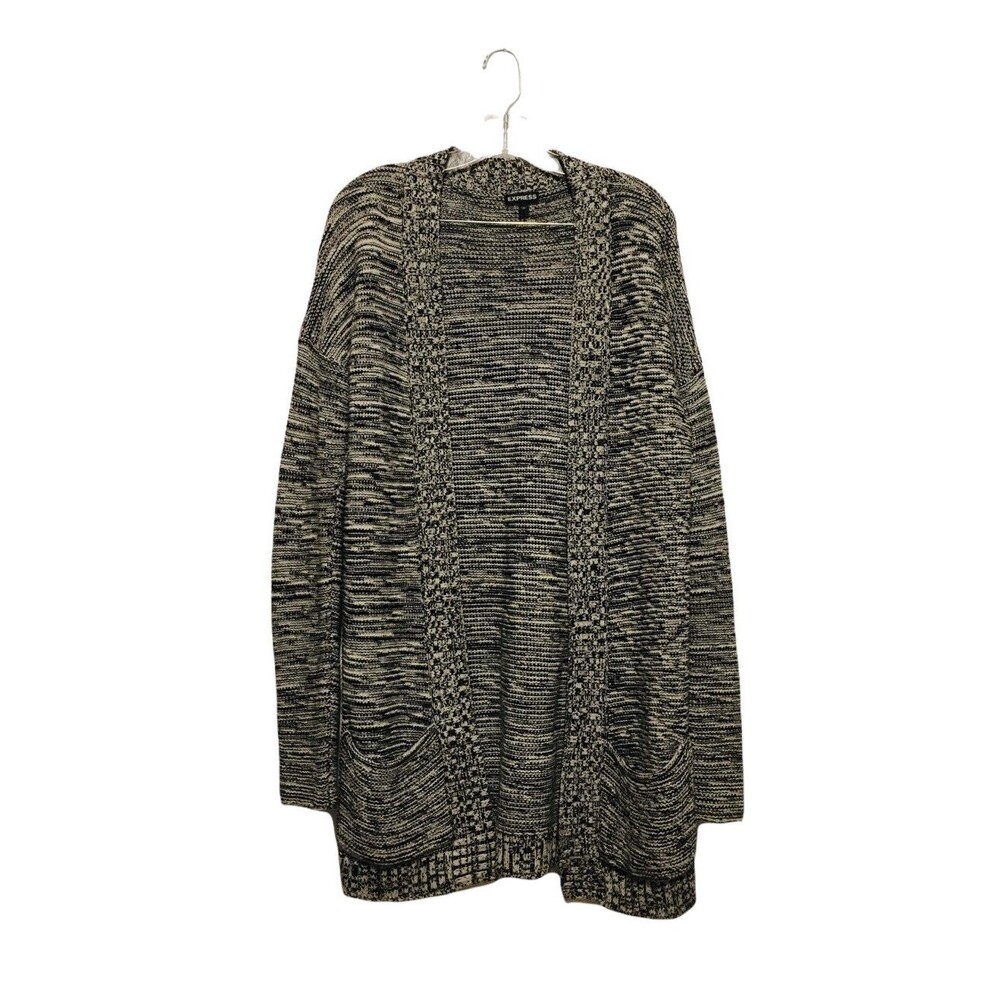 Express Cardigan Long Sleeve Gray Chunky Knit Open Sweater Oversize SP